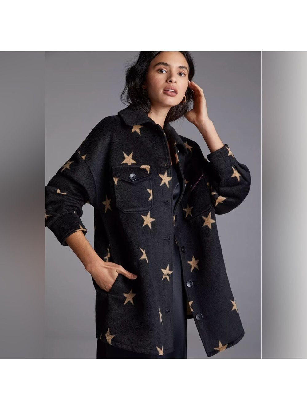 Anthropologie AVEC LES FILLES Starry Knit Shacket Shirt Jacket Sz XS - Picture 2 of 13